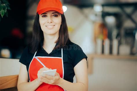 Happy Waitress Taking Orders At A Restaurant Stock Image Image Of