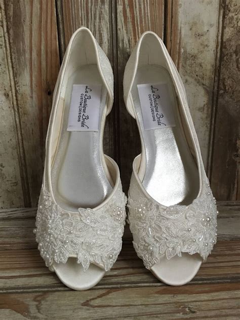 Bridal Ballet Flat Shoe Open Toe Satin And Lace Covered Flat Etsy