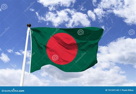 Bangladesh Flag Mockup Fluttering Under A Blue Sky Stock Image Image