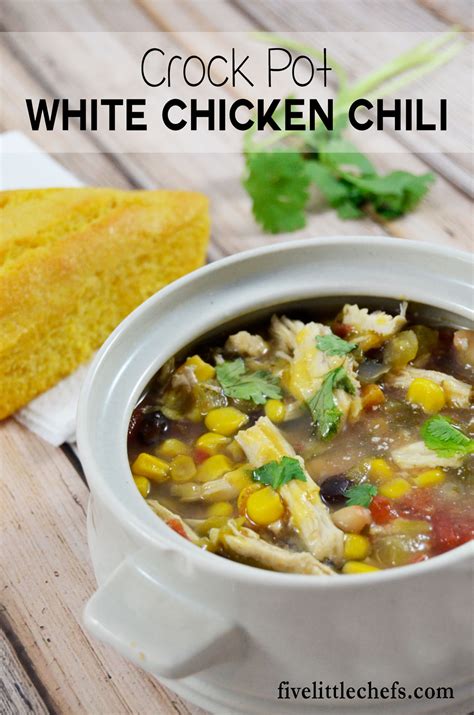 I can't even tell you how easy this recipe is. Crock Pot White Chicken Chili | Five Little Chefs