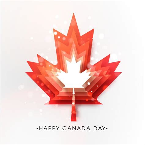 Happy Canada Day Poster Design With Red Paper Cut Layer Maple Leaf And Bokeh Lights Effect On
