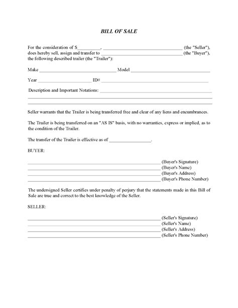 Texas Trailer Bill Of Sale Form Pdf Free Printable Legal Forms