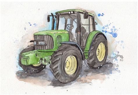 John Deere Green Tractor Tractor Print Watercolour Picture Farming