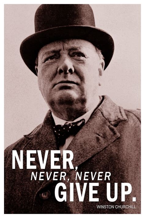 Winston Churchill Never Never Never Give Up Inspirational Quote Poster