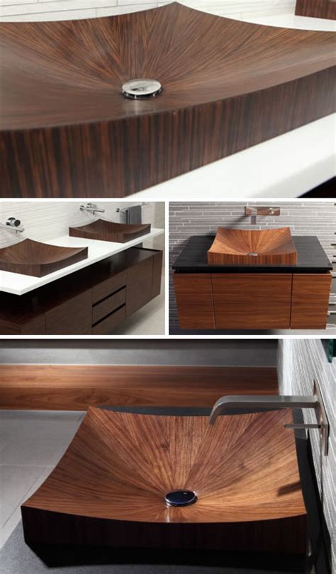 Modern bathroom wooden white cabinet with quartz counter, rectangular sink and faucet. Gorgeous Grain: Wooden Bathtubs Really Go with the Flow ...