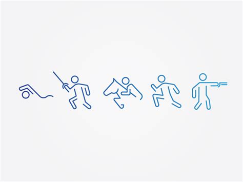 The modern pentathlon is a discipline of olympic games represents the five stages of a messenger's journey on a battlefield. Pentathlon Pictograms | Pentathlon, Pictogram, Creative icon
