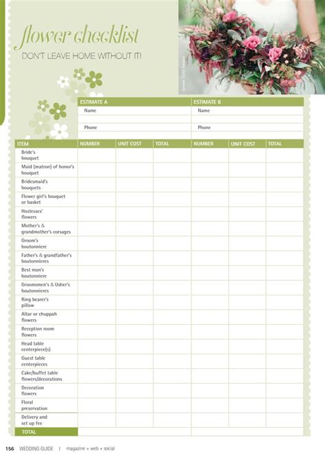 Wedding Flower Checklist Printable