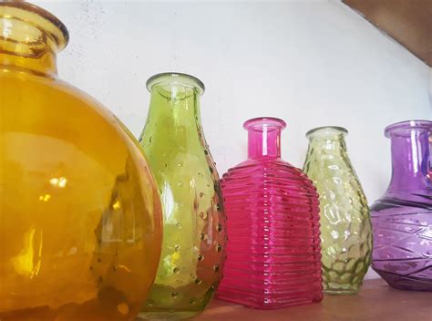 Boho Colored Glass Retro Vase Bottle Vintage Retro Vases Etsy Retro Glassware Art Deco