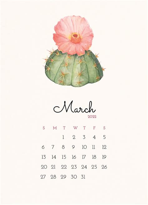 Botanical 2022 March Calendar Template Premium Psd Template Rawpixel