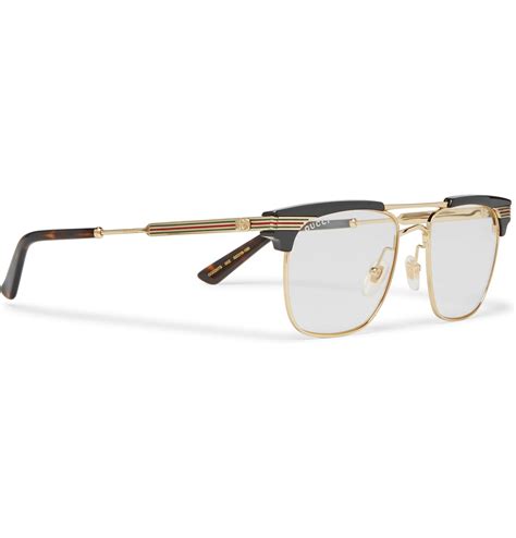Gucci Endura Square Frame Gold Tone And Acetate Optical Glasses In