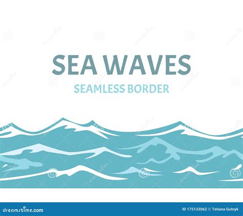 Sea Waves Seamless Border Vector Illustration Of Blue Water Stock