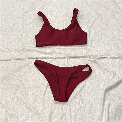 Shein Womens Burgundy And Red Swimsuit One Piece Depop