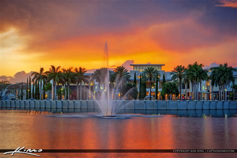 Sunset Downtown Palm Beach Gardens Fountain Hdr Photography By