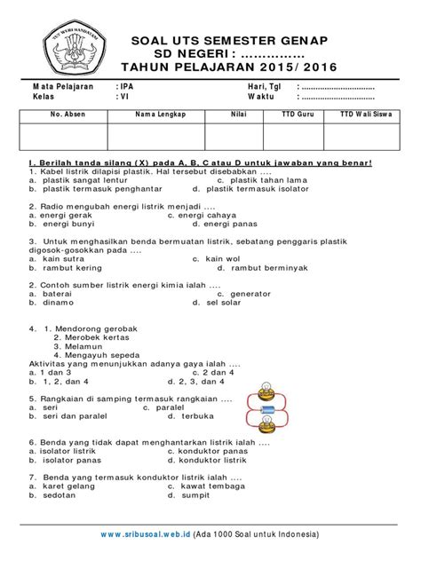 Soal Uts Ipa Kelas 6 Sd Semester 2 2015 Sribusoalweb