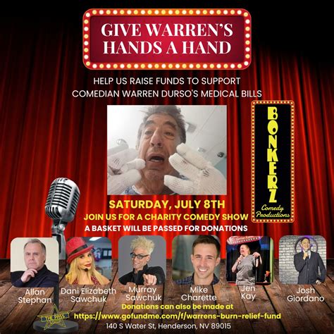 Give Warrens Hands A Hand Charity Comedy Show Bonkerz Comedy Productions