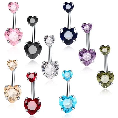 1pc Fashion Crystal Navel Piercing 316l Stainless Steel Belly Button Rings Heart Shaped Zircon