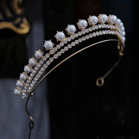 Baroque Crystal Pearl Bridal Tiaras Crown Rhinestone Pageant Bride