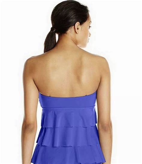 Kenneth Cole Reaction Ruffle Licious Ruched Tankini Top Ocean Blue Sz S