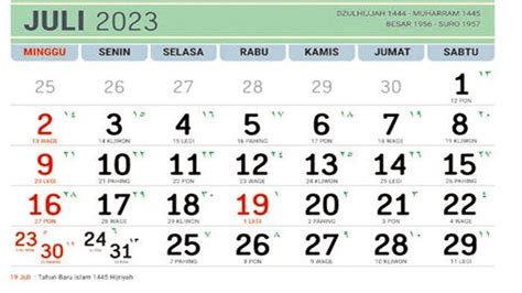 Kalender Jawa Juli 2023 Lengkap Sebulan Cek Tanggal Malam 1 Suro Dan