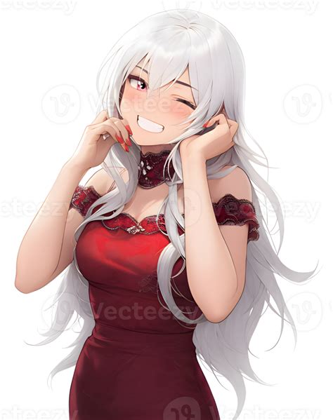 Ai Generated Sticker Cute Anime Girl With Silver Hair 24212220 Png