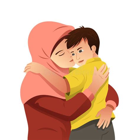 Muslim Mother Hugging Her Son Illustration Stock Vector Illustration Of Embrace Vector 127862603