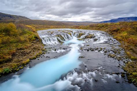 Beautiful Bruarfoss Waterfall With Turquoise Water South Iceland Stock