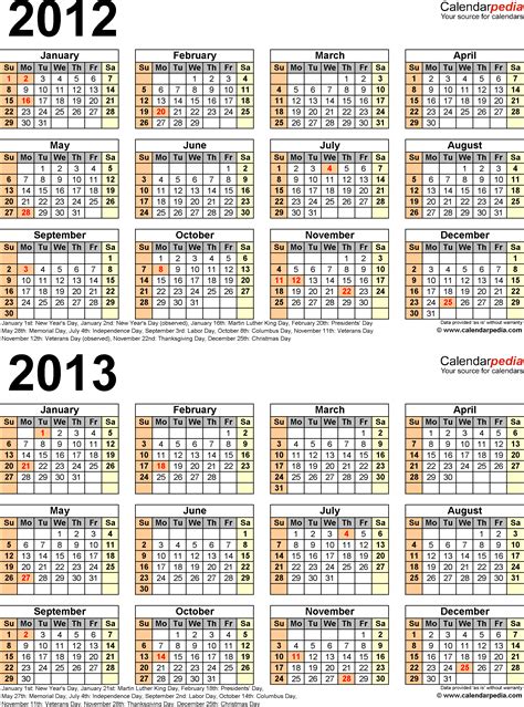 2012 2013 Calendar Free Printable Two Year Word Calendars
