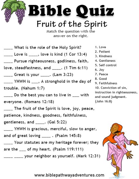 Fruit of the spirit take home sheet. 100+ FREE Bible Quizzes for Kids | Bible quiz, Bible and ...