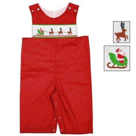 Boys Red Smocked Santa And Reindeer Longalls Boys Christmas Outfits