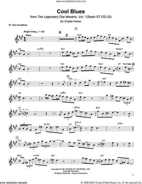 Cool Blues Sheet Music For Alto Saxophone Transcription Pdf