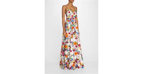 Alice Olivia Domenica Embellished Floral Gown In White Lyst