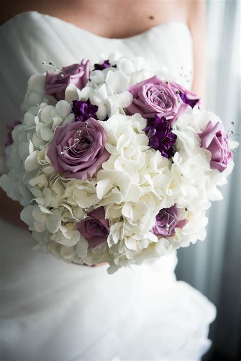 Purple And White Hydrangea And Rose Bouquet