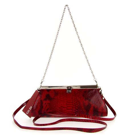 Guidi Italian Made Red Patent Snakeskin Embossed Leather Evening Bag Clutch