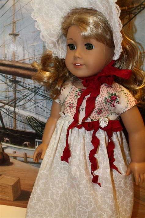 american girl 1812 caroline dress bonnet and pantaloons etsy doll clothes american girl
