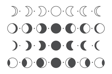 Vector Lunar Phase Of The Moon Simple Circle Shape Design Isolated On