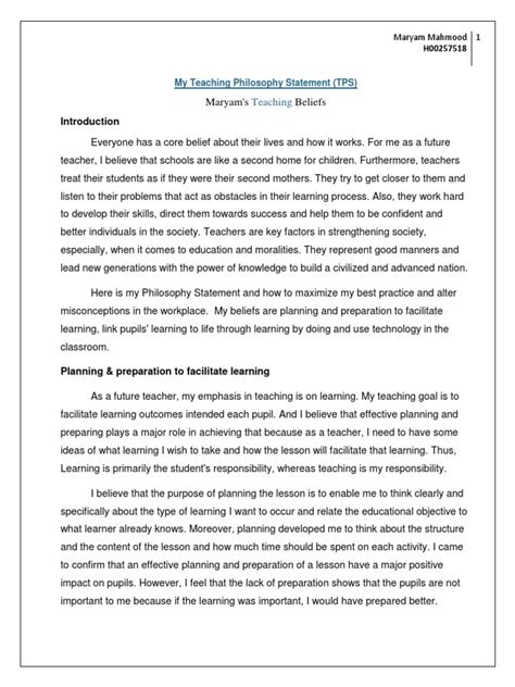 My Teaching Philosophy Statement Tps Learning Lesson Plan