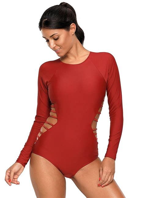 women s long sleeve zipper quick dry one piece bikini racing swimsuit red c8186ar3xw9 long