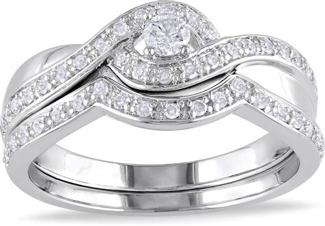 Amazon Com Sterling Silver Diamond Wedding Ring 0 33 Cttw G H Color