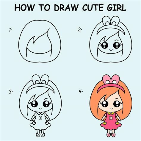 Step By Step To Draw A Cute Girl Drawing Tutorial A Cute Girl Drawing