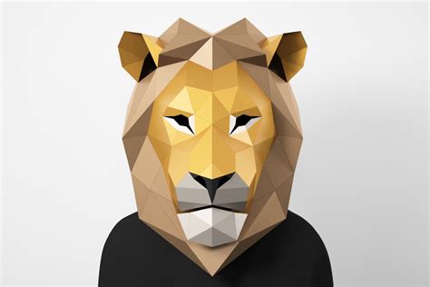 Lion Mask Diy Low Poly Mask Paper Craft Mask Pdf Template 3d Mask