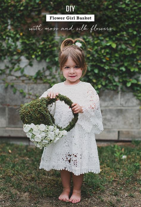 Diy Flower Girl Basket With Moss And Silk Flowers Green