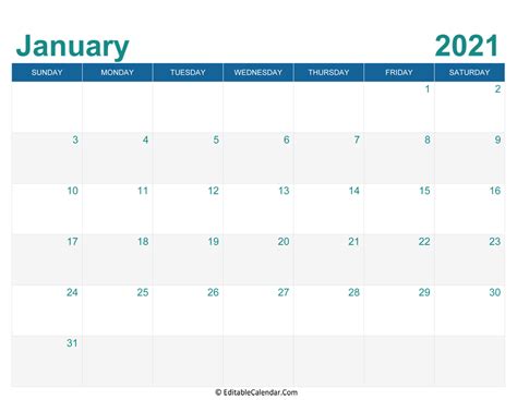 Free printable january 2021 calendar. January 2021 Calendar Templates