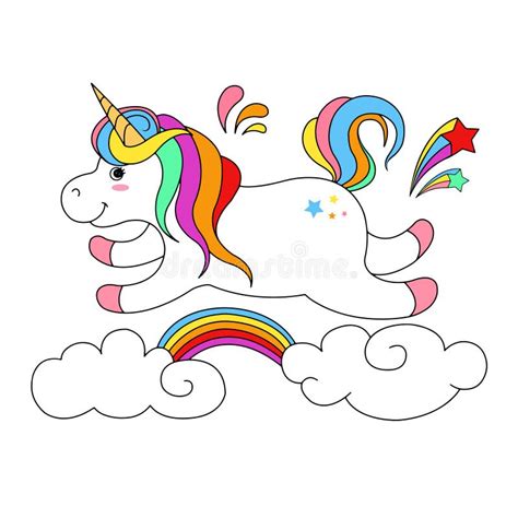 Unicornio Lindo Con El Arco Iris En Las Nubes Ilustración Del Vector