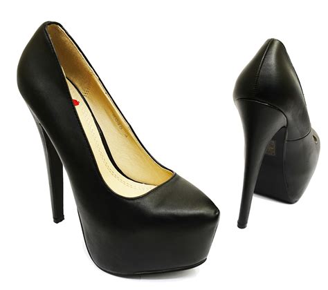 Ladies Black Slip On Stiletto High Heel Platform Court Party Exotic