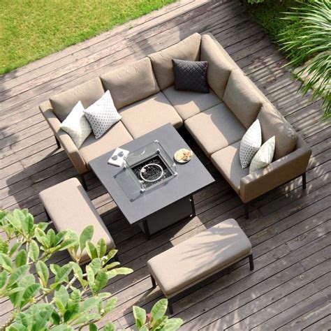Maze Outdoor Fabric Pulse Square Corner Dining Set With Fire Pit