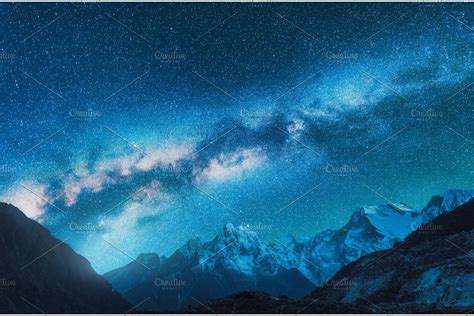 Milky Way And Snowy Mountains In Nepal At Night High Quality Nature