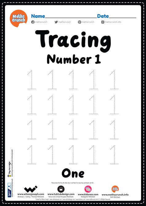 Tracing Number 1 Kindergarten Worksheet Free Printable Pdf