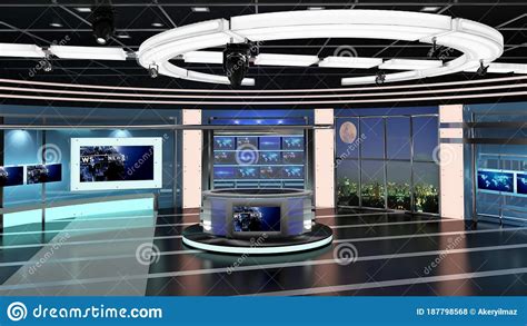 Virtual Tv Studio News Set 23 2 3d Rendering Stock Illustration