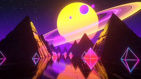 Wallpaper Music Stars Planet Space Pyramid Background Neon Synth