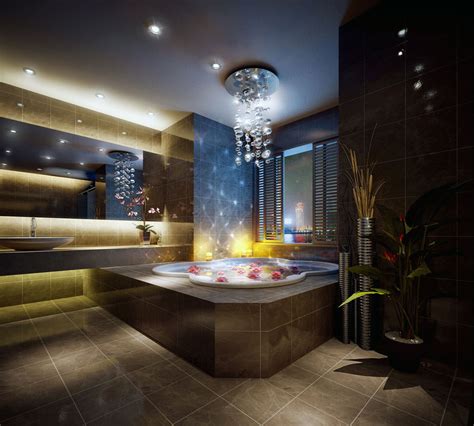 Luxurious Private Bathroom With Beautiful Chandelier Interior Design